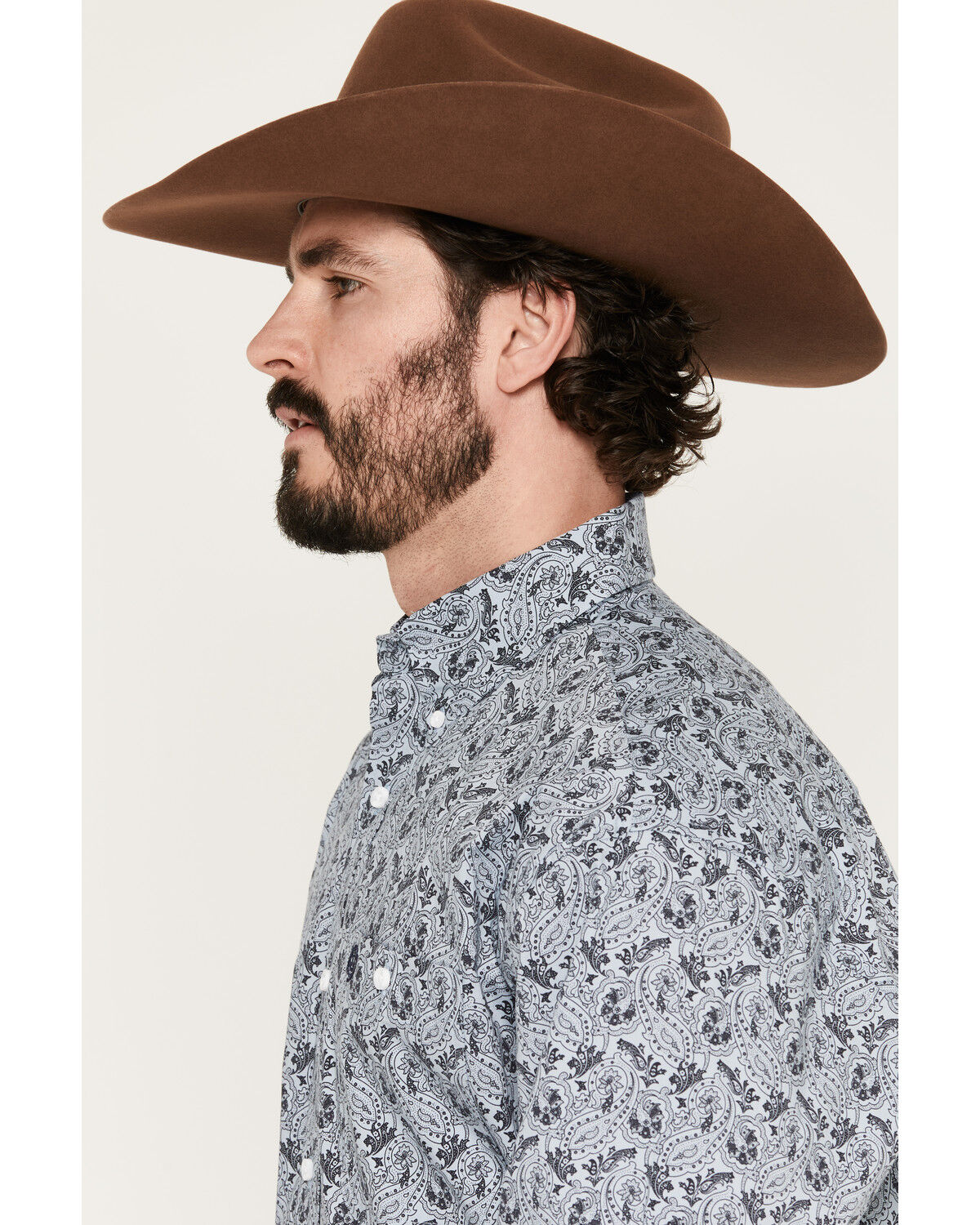Image #2 - George Strait by Wrangler Men's Paisley Print Long Sleeve Button-Down Stretch Western Shirt, Blue, hi-res