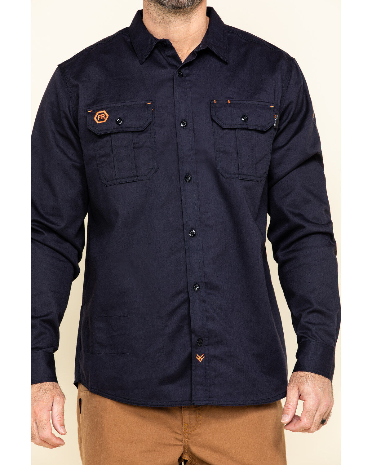 Image #4 - Hawx Men's FR Long Sleeve Button-Down Work Shirt - Big, Navy, hi-res