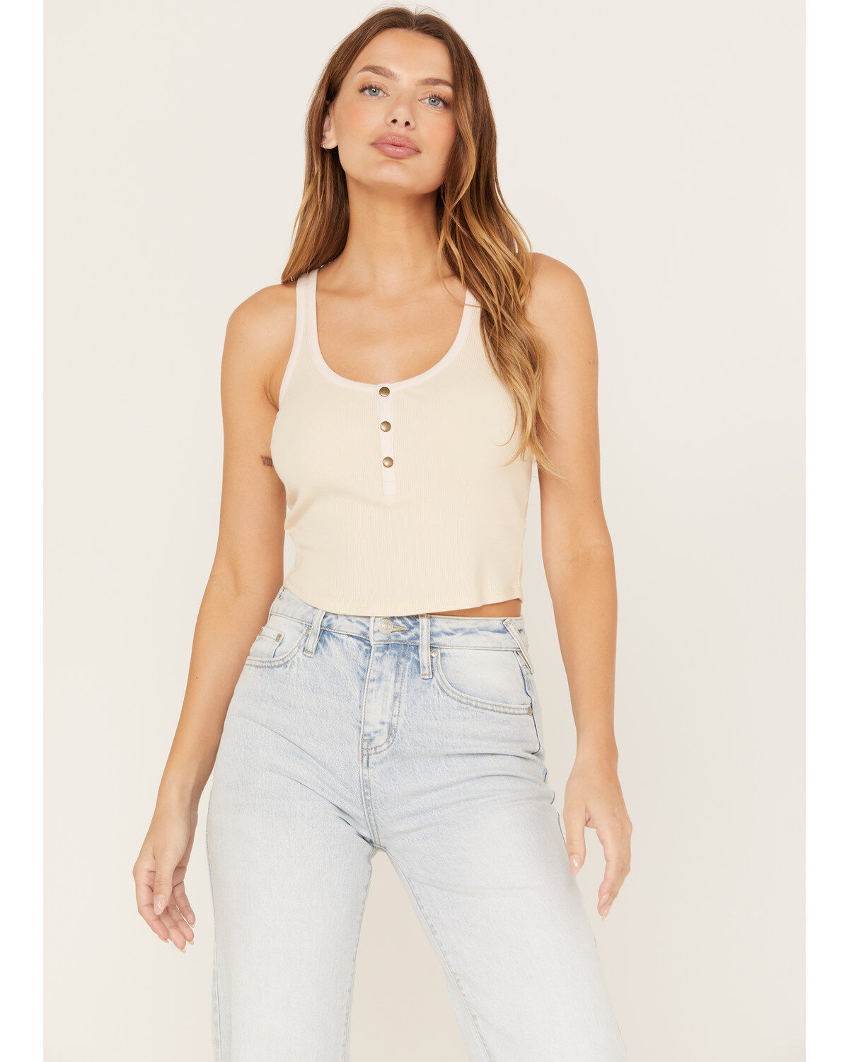 Cleo + Wolf Women's Cropped Ribbed Tank Top, Sand, hi-res