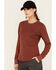 Image #2 - Lucky Brand Workwear Women's Ribbed Trim Long Sleeve Shirt, Brandy Brown, hi-res