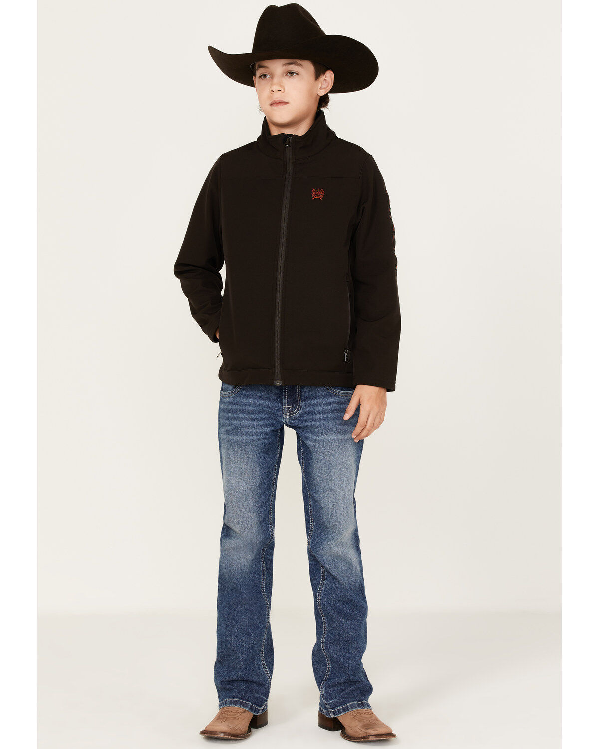 Image #2 - Cinch Boys' Logo Bonded Softshell Jacket, Brown, hi-res