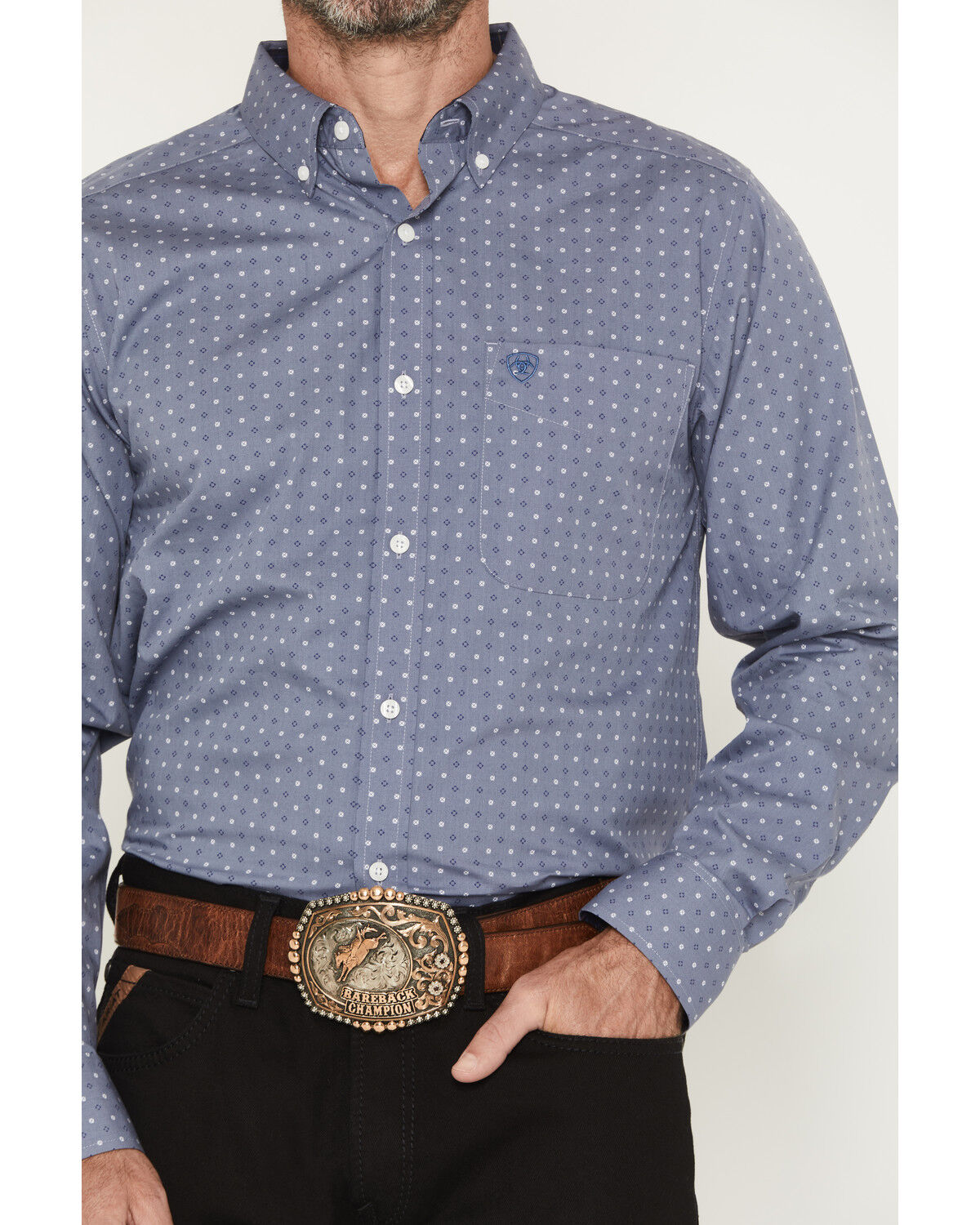 Image #3 - Ariat Men's Wrinkle Free Blaine Geo Print Fitted Long Sleeve Button-Down Western Shirt, Grey, hi-res