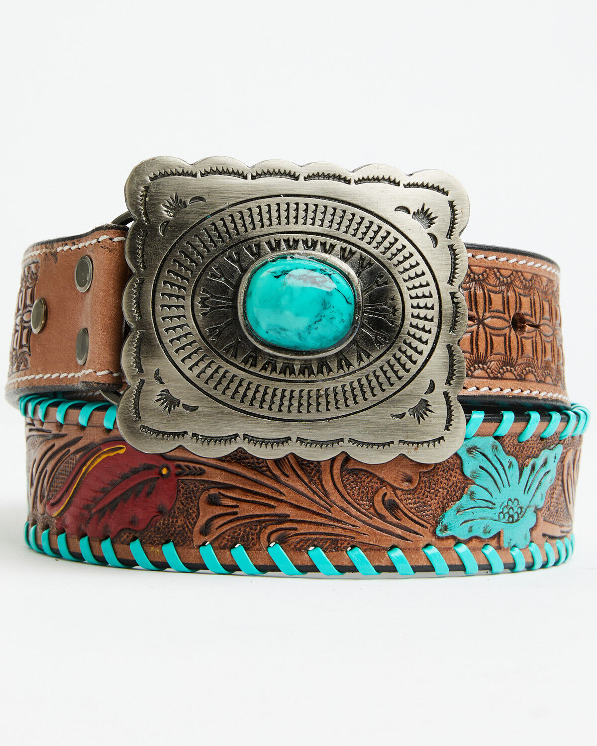 Image #1 - Myra Bag Women's Tropical Forest Hand-Tooled Leather Belt, Brown, hi-res