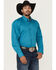 Image #1 - George Strait by Wrangler Men's Solid Long Sleeve Button-Down Stretch Western Shirt, Teal, hi-res