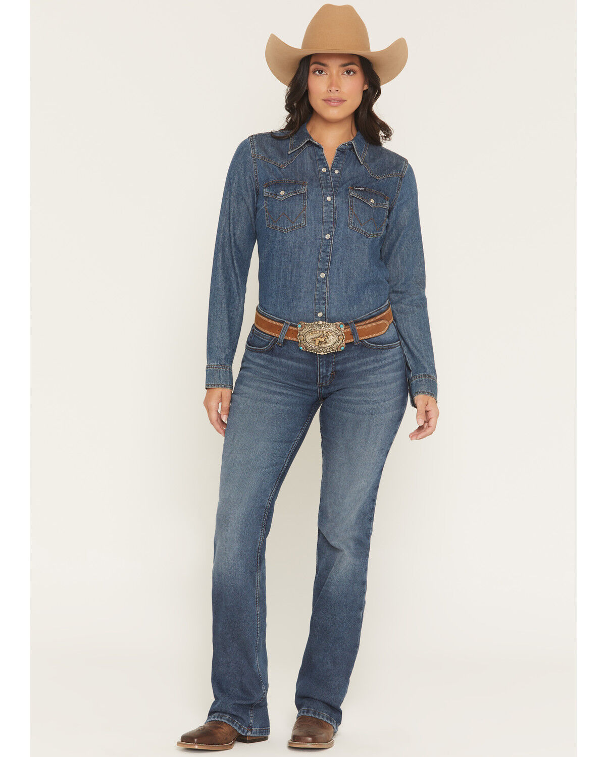Image #1 - Wrangler Retro Women's Mae Dark Wash Mid Rise Lined Bootcut Stretch Denim Jeans, Dark Wash, hi-res