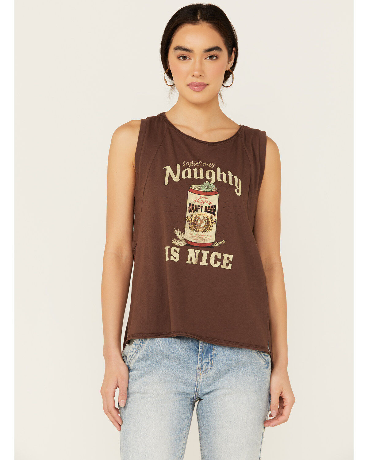 Image #1 - Cleo + Wolf Women's Naughty Is Nice Graphic Tank, Chocolate, hi-res