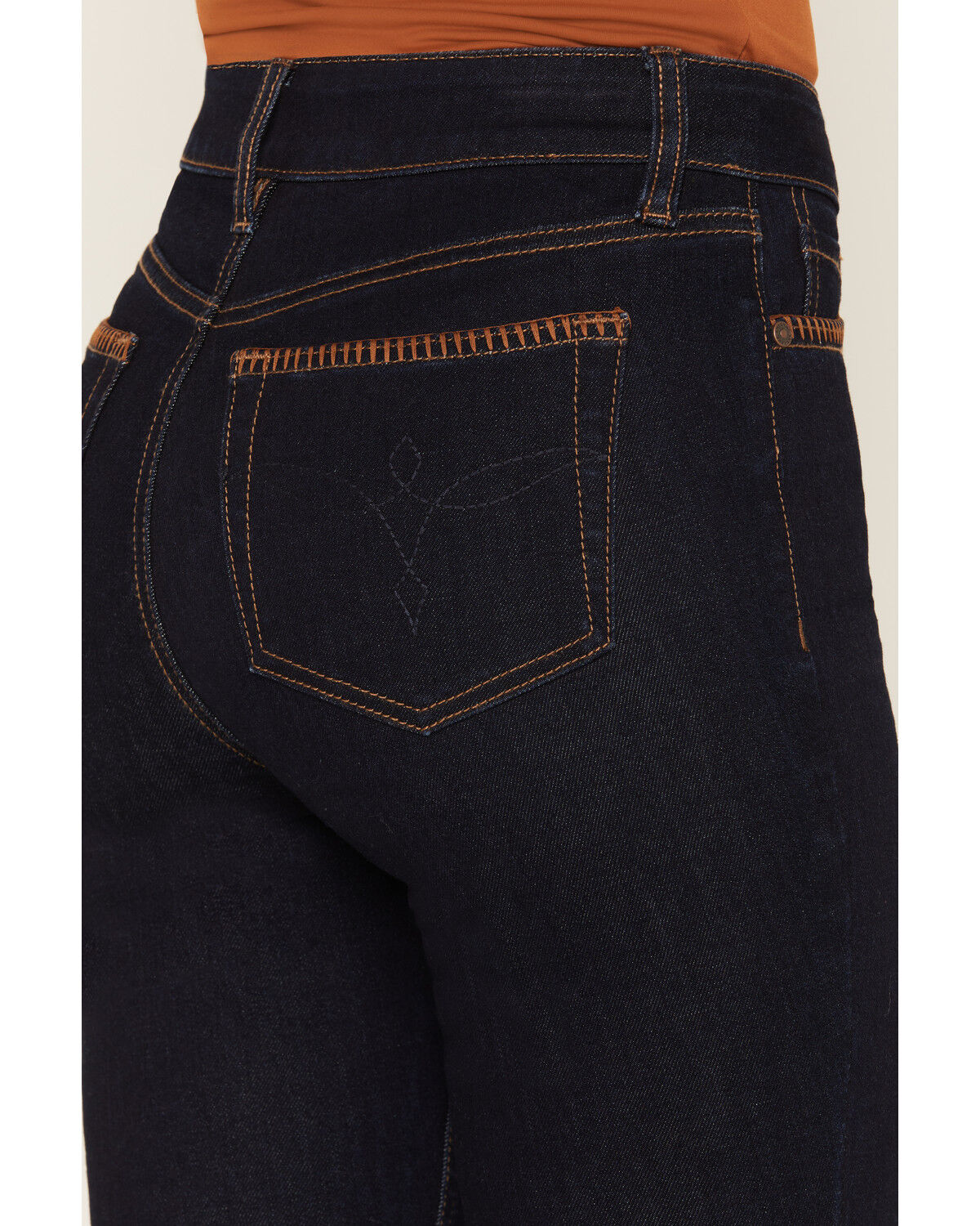 Image #4 - Shyanne Women's Wilder Blanket Stitch Celeste High Rise Bootcut Comfort Stretch Denim Jeans, Dark Wash, hi-res