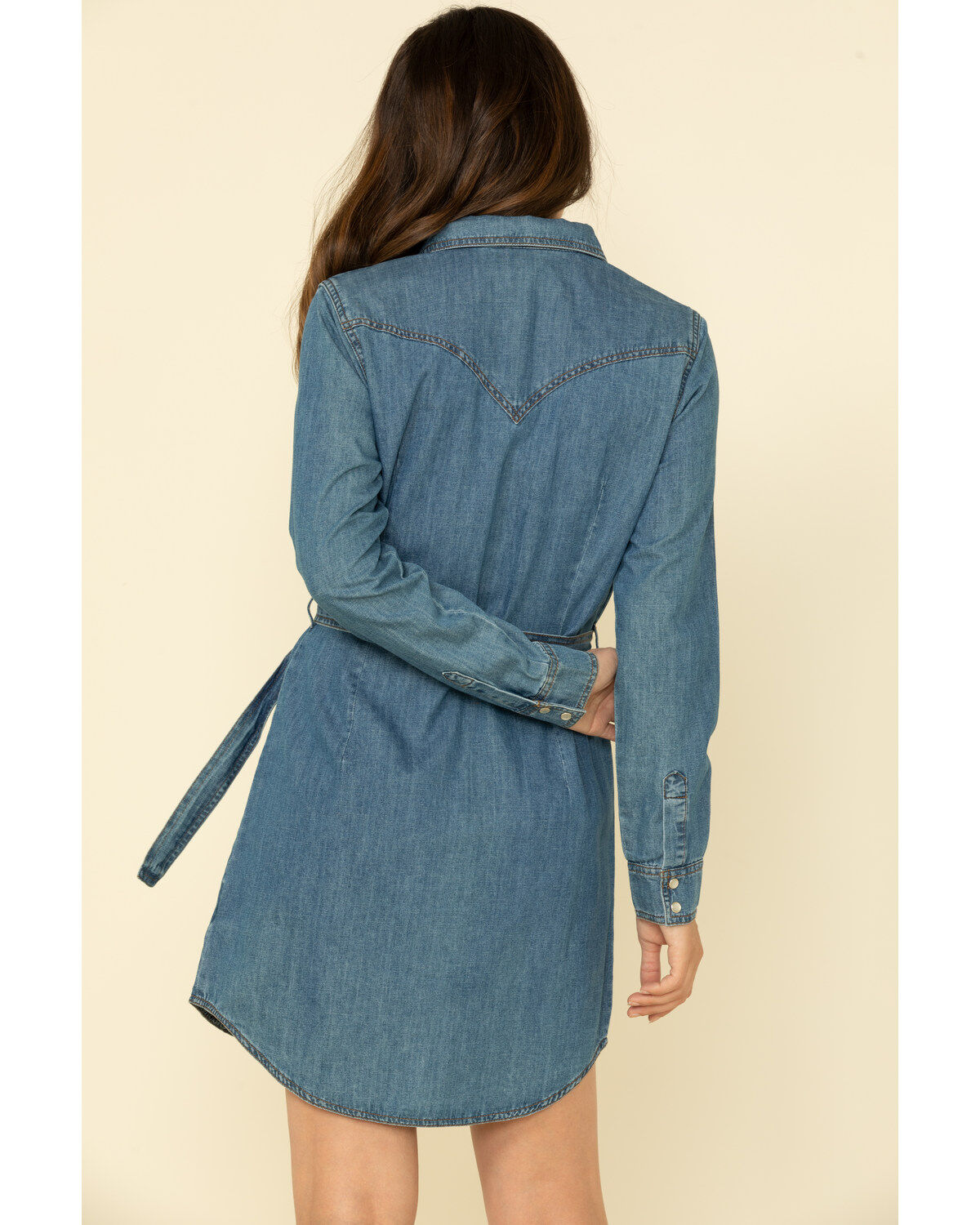 Image #4 - Wrangler Women's Medium Wash Denim Western Shirt Mini Dress, Blue, hi-res