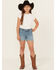 Image #1 - Wrangler Girls' Blaine Medium Wash Rainbow Pocket Stretch Denim Shorts , Medium Wash, hi-res