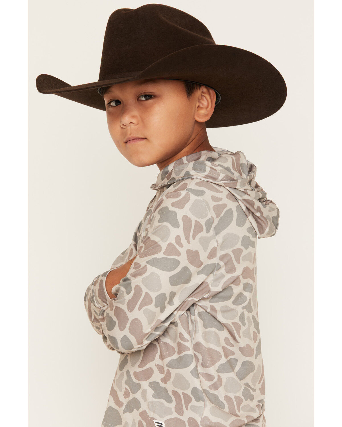 Image #2 - Burlebo Boys' Camo Print Hooded Stretch Performance Shirt, Camouflage, hi-res