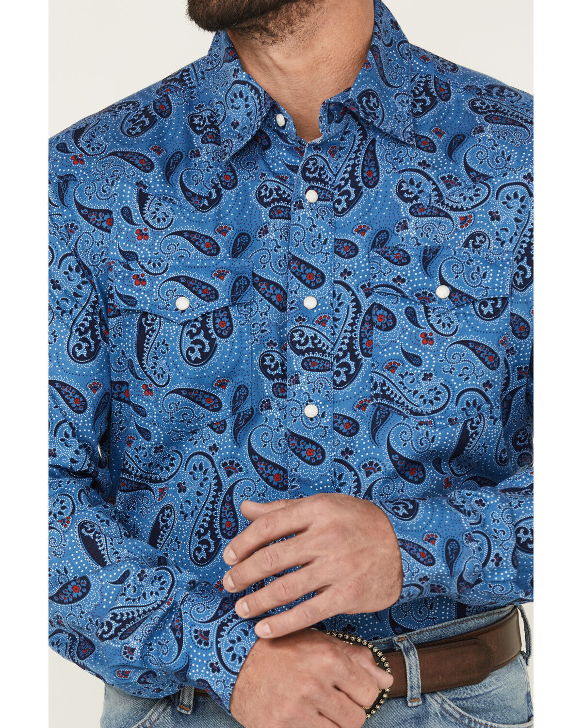Image #3 - Wrangler Retro Men's Paisley Print Long Sleeve Snap Western Shirt, Navy, hi-res