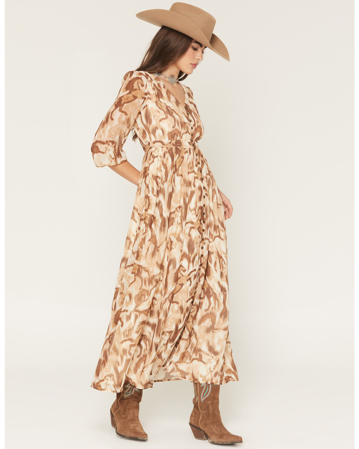 Image #4 - Shyanne Women's Horse Print Chiffon Maxi Dress, Coffee, hi-res