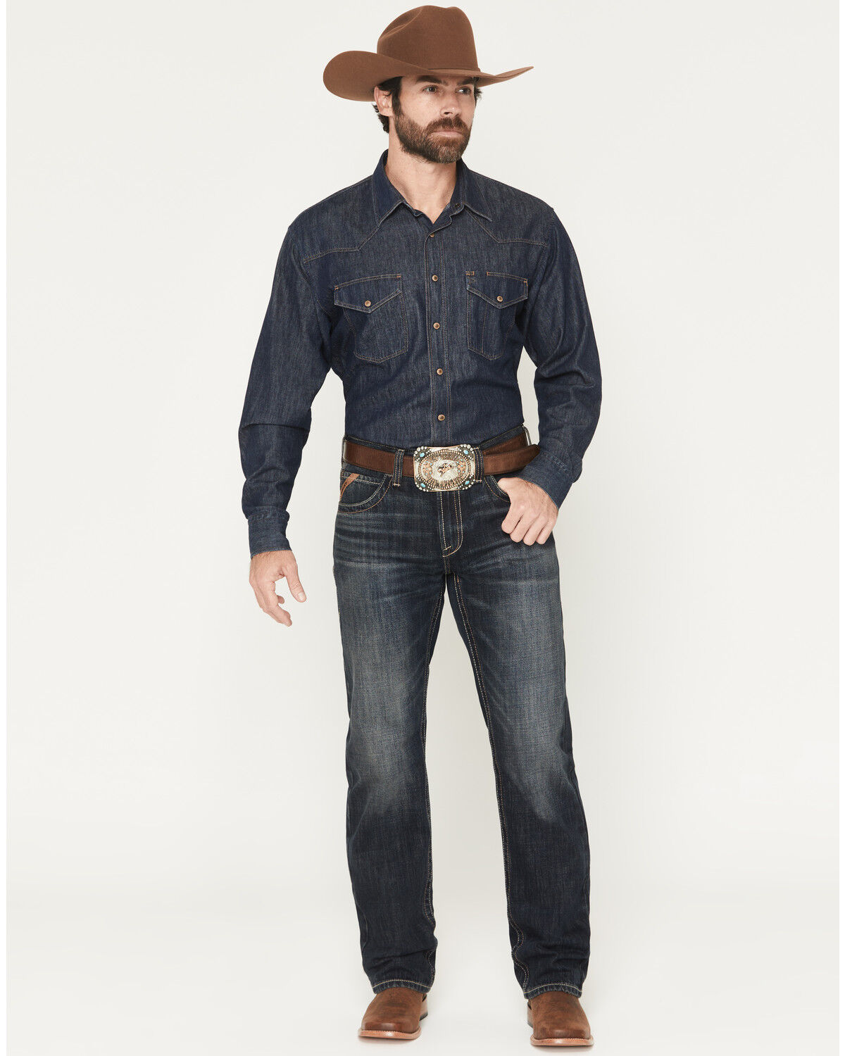 Ariat Men's M5 Bart Keith Dark Wash Mid Rise Straight Rigid Denim Jeans, Dark Wash, hi-res