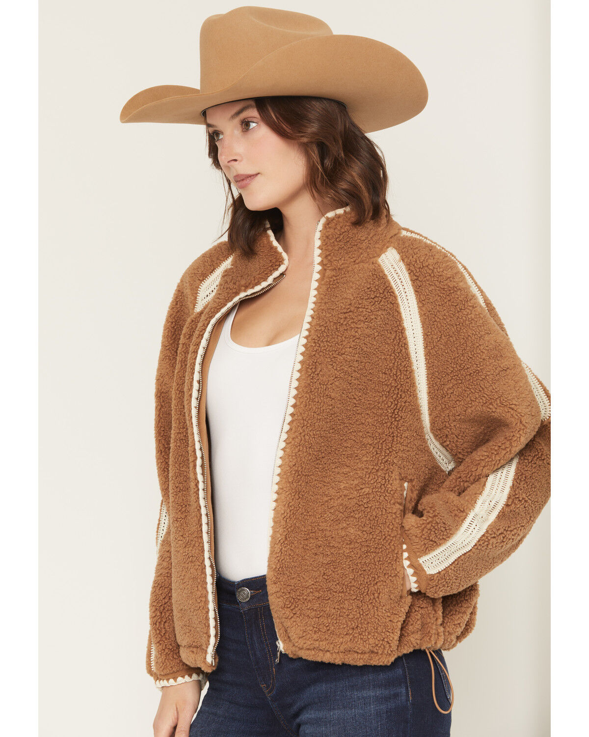 Image #2 - UGG Women's Nikia Crochet Zip-Up Jacket, Chestnut, hi-res