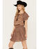 Image #2 - Shyanne Women's Smocked Waist Printed Mini Dress, Medium Brown, hi-res