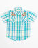 Image #1 - Shyanne Toddler Girls' Embroidered Plaid Print Short Sleeve Western Pearl Snap Shirt, Turquoise, hi-res