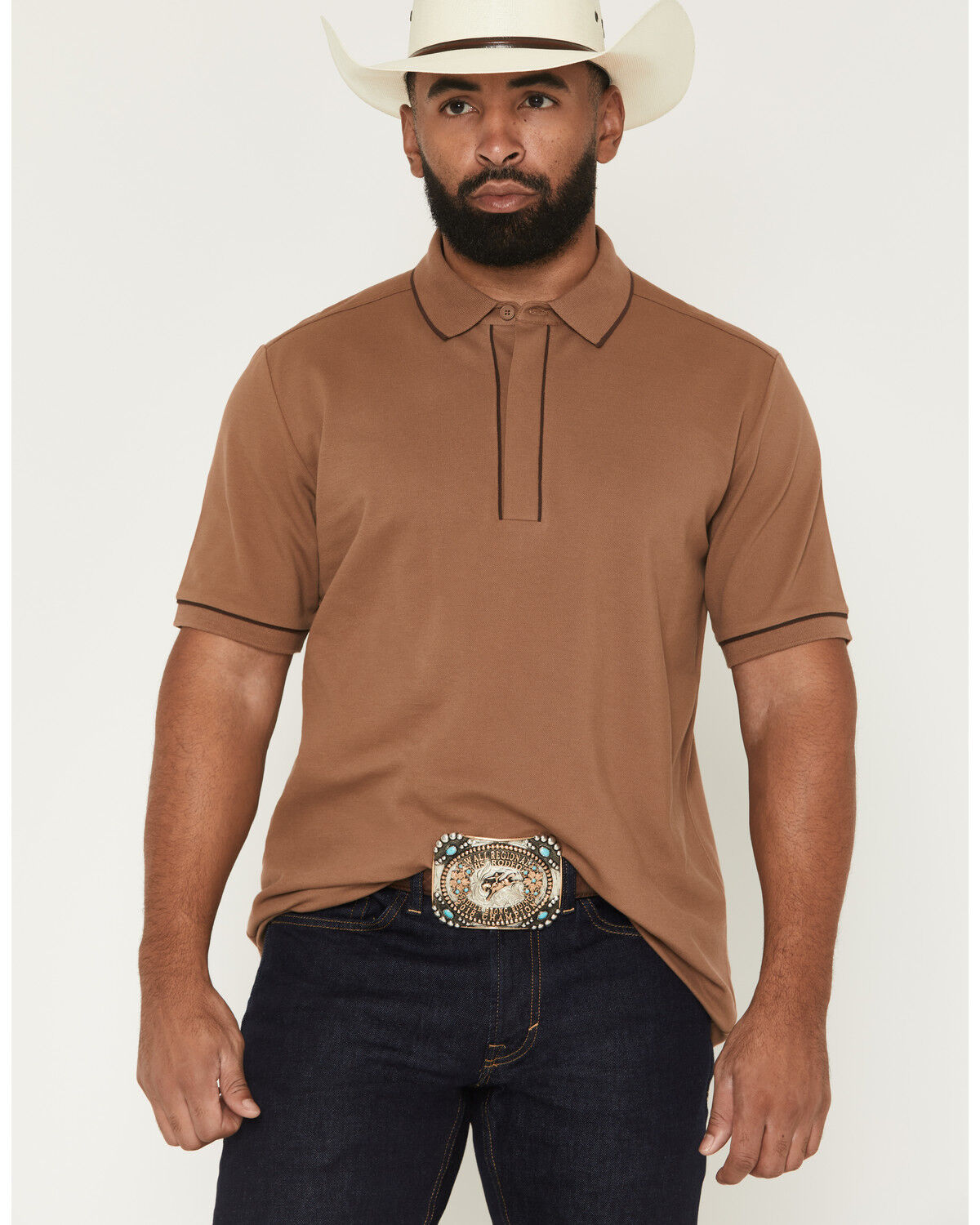 Cody James Black 1978&reg; Men's Cooper Solid Short Sleeve Stretch Polo, Lt Brown, hi-res