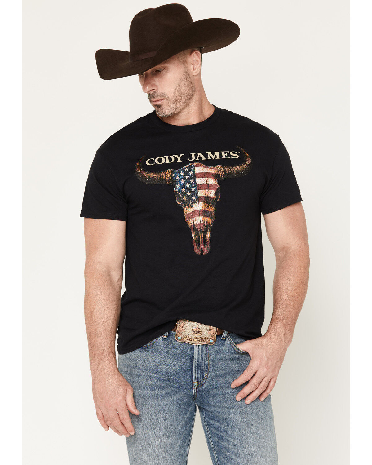 Image #1 - Cody James Men's Americana Steer Short Sleeve Graphic T-Shirt, Black, hi-res