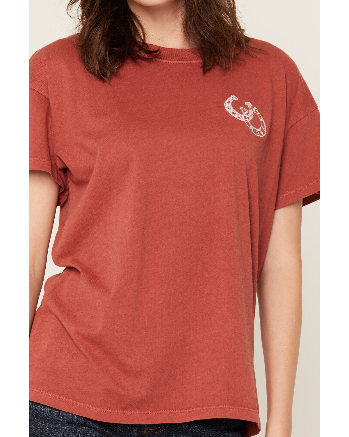 Image #3 - Girl Dangerous Women's Horseshoe Embroidered Short Sleeve Oversized Graphic Tee, Rust Copper, hi-res