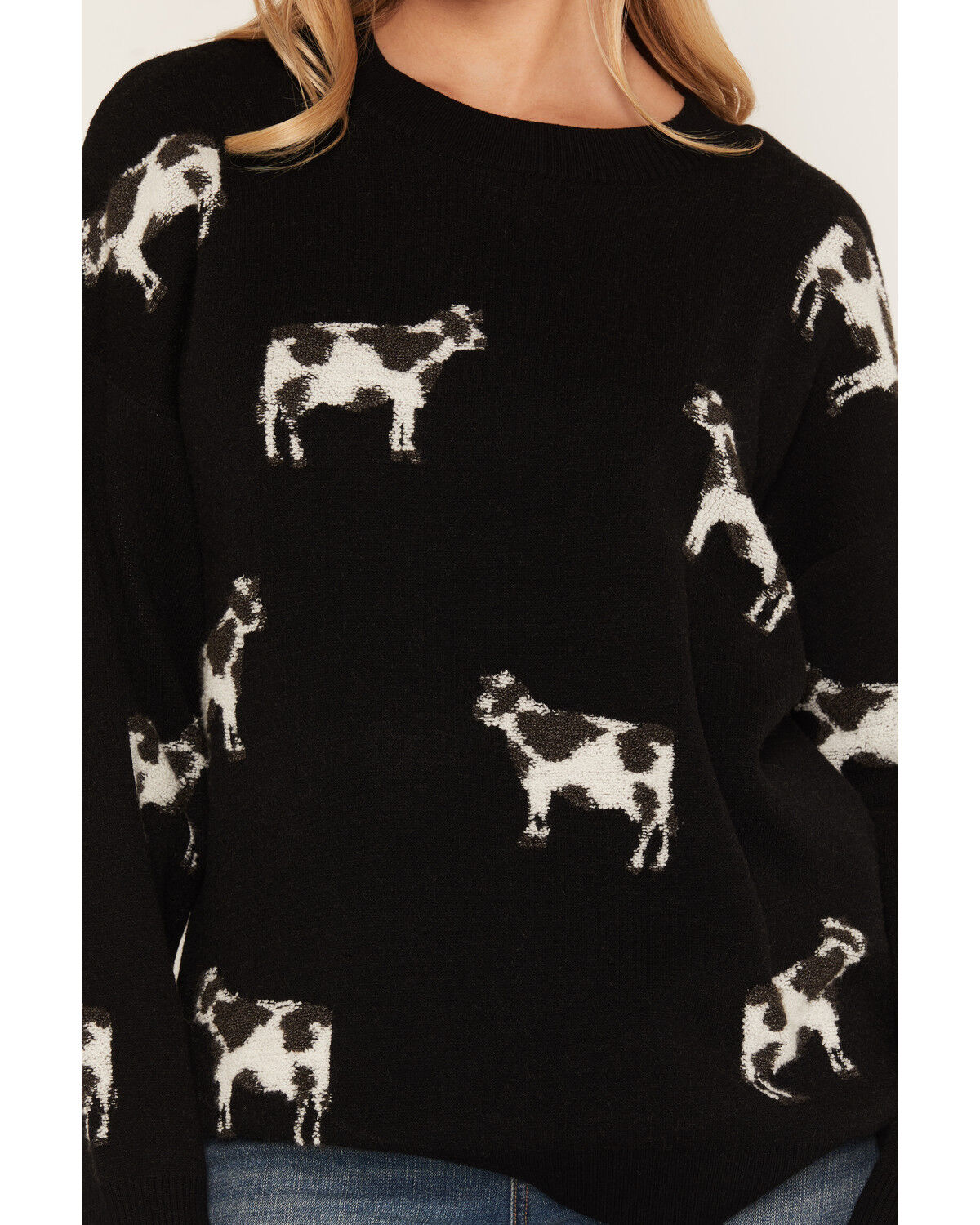 Image #3 - Originality Women's Cow Tunic Sweater, Black, hi-res