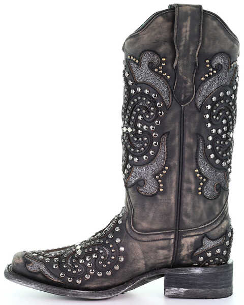 Image #3 - Corral Women's Inlay Western Boots - Square Toe, Black, hi-res