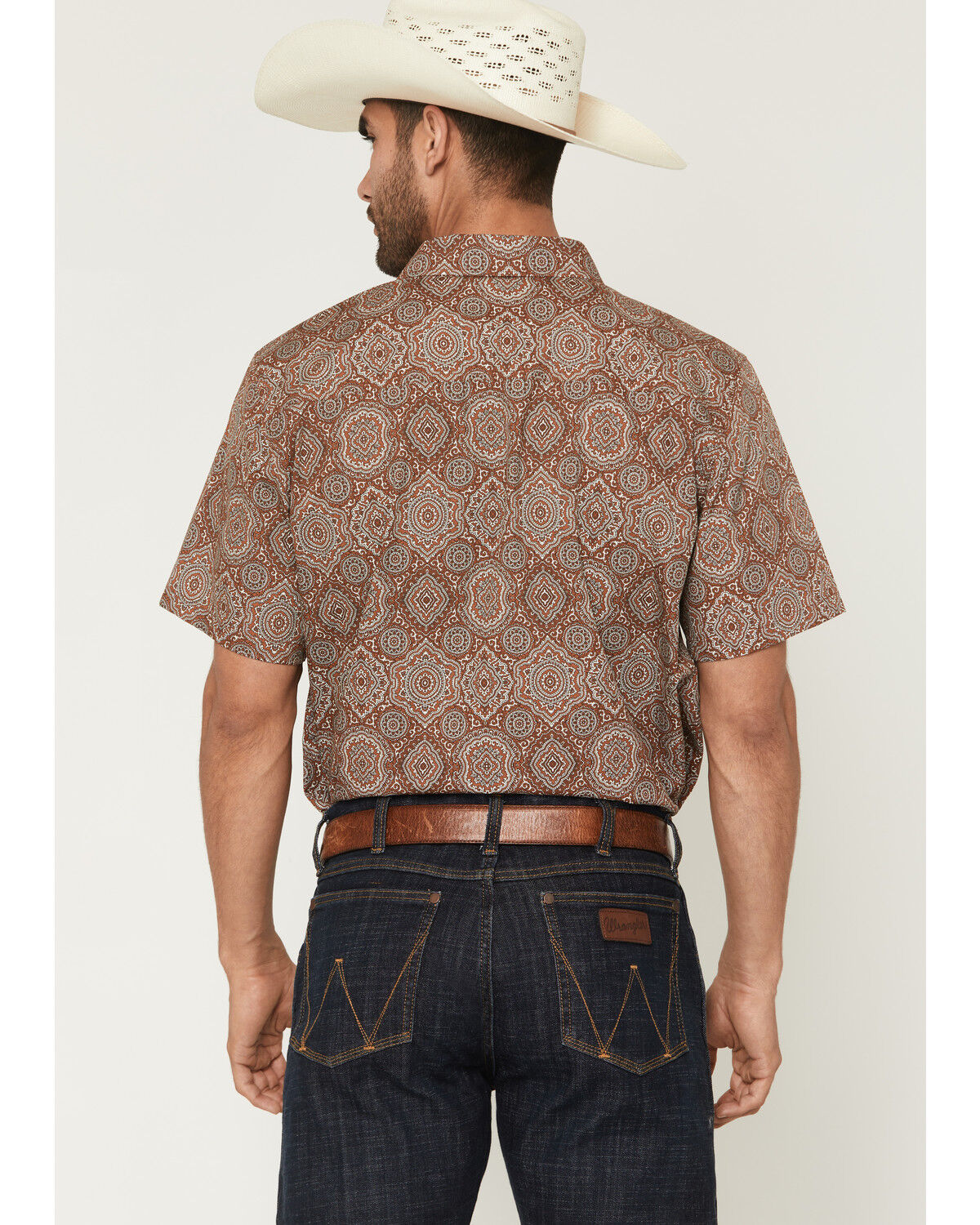 Image #4 - Gibson Trading Co Men's Sundown Drapes Medallion Print Short Sleeve Button-Down Western Shirt, Rust Copper, hi-res