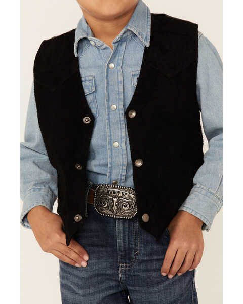 Image #2 - Scully Kid's Boar Suede Vest, Black, hi-res