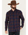 Image #1 - Moonshine Spirit&reg; Men's Fireland Dobby Plaid Print Long Sleeve Snap Western Shirt, Burgundy, hi-res