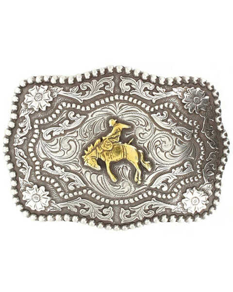 Image #1 - Cody James® Men's Bucking Bronc Rectangle Belt Buckle, Silver, hi-res
