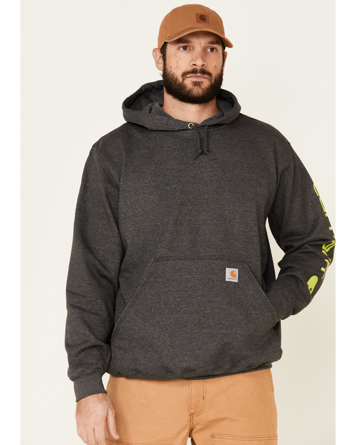 Image #1 - Carhartt Men's Hooded Logo-Sleeve Sweatshirt, Medium Grey, hi-res