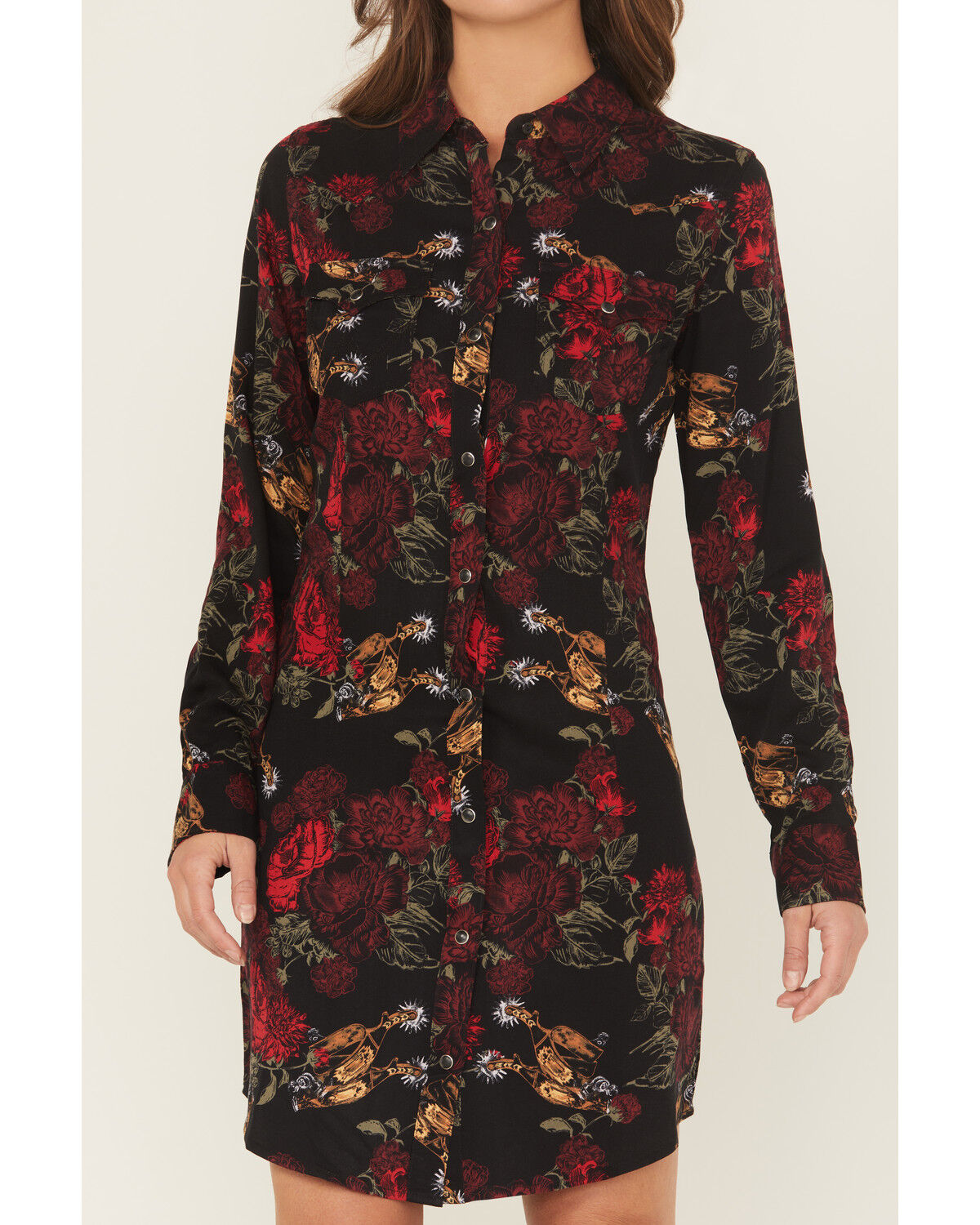 Image #3 - Wrangler Retro Women's Floral Spur Print Long Sleeve Snap Mini Dress, Black, hi-res