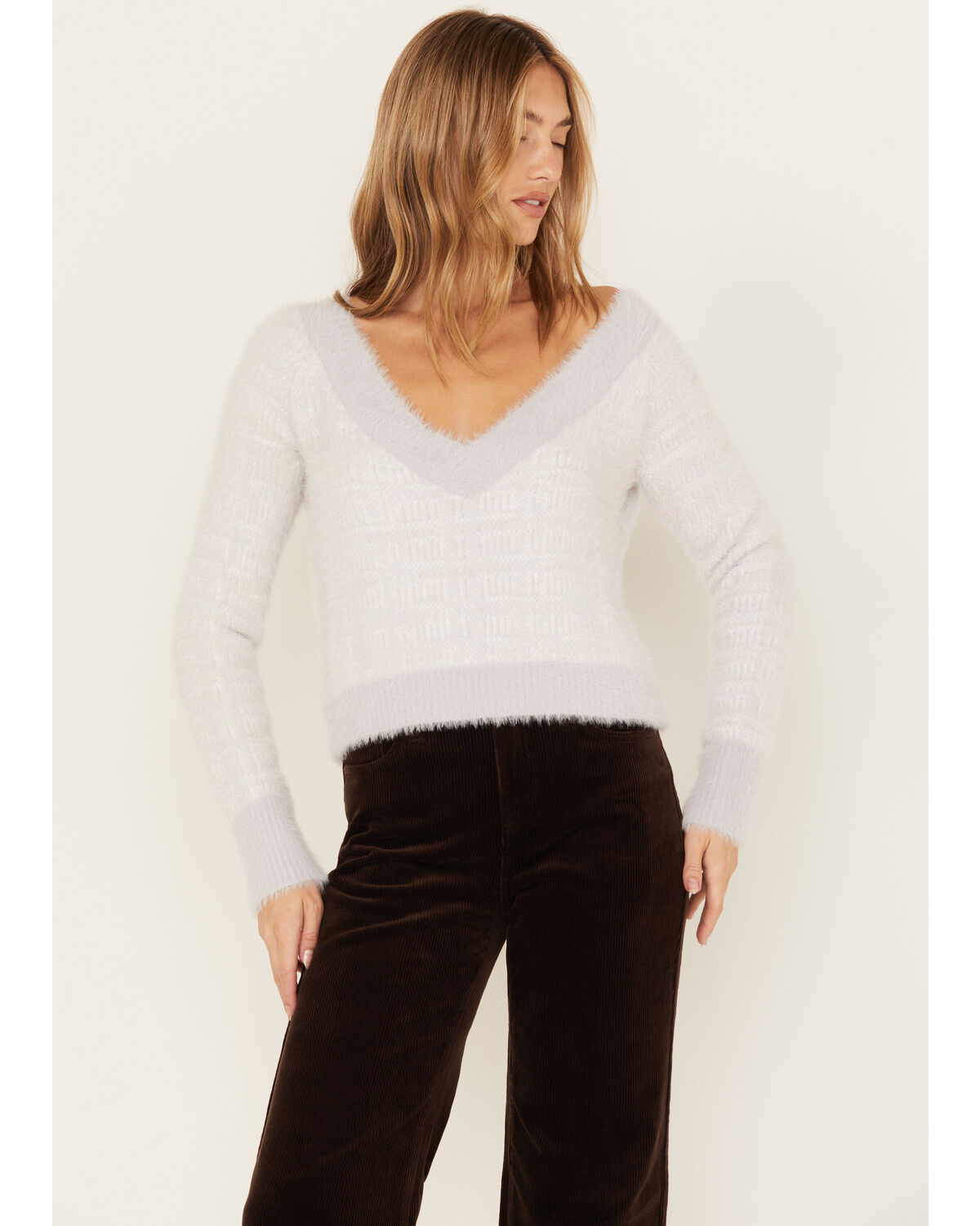 Image #1 - Cleo + Wolf Women's Fuzzy Yarn Sweater, Light Purple, hi-res