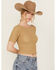 Image #2 - Sadie & Sage Women's Smocked Cropped Tee , Taupe, hi-res