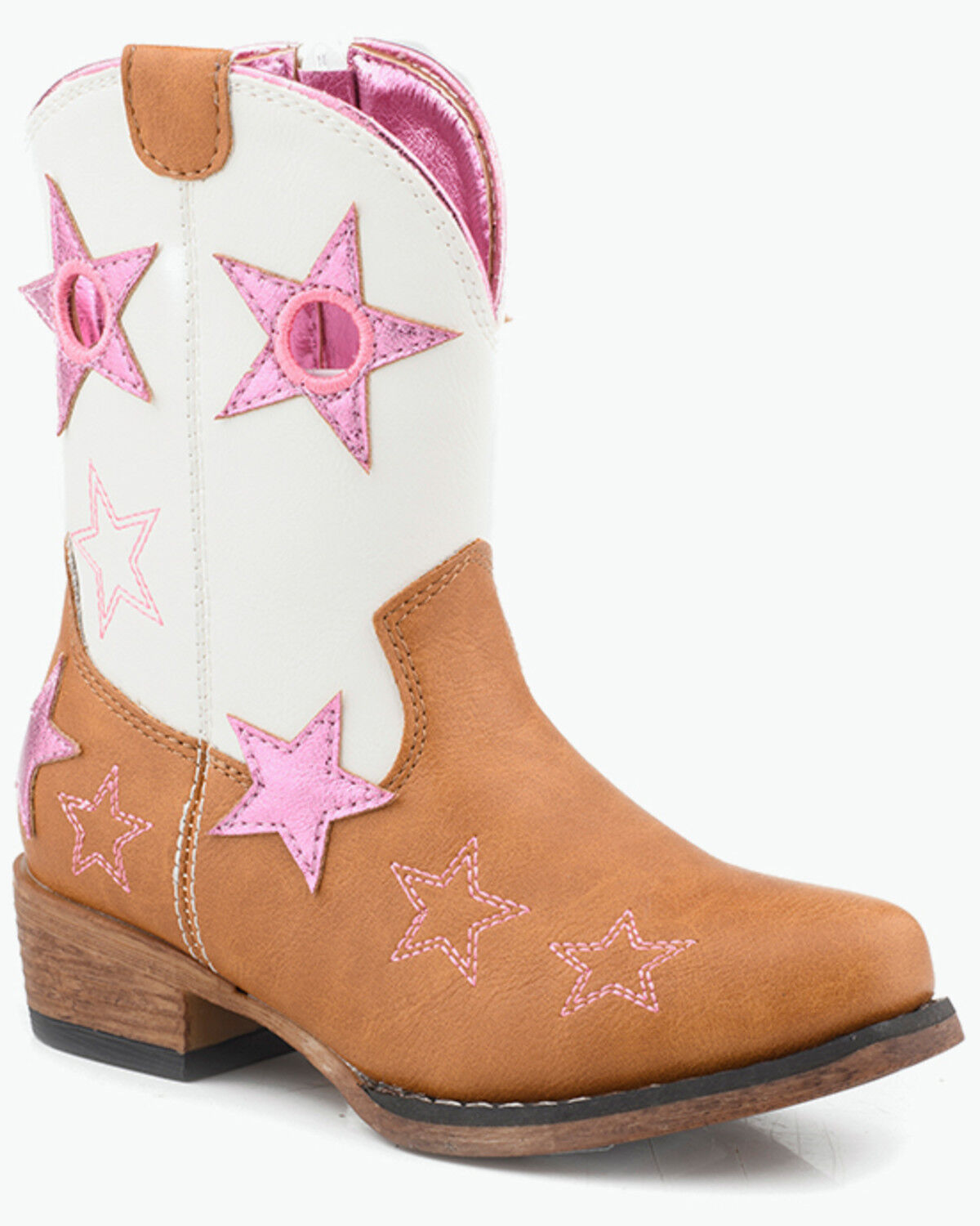 Roper Toddler Girls' Star Rodeo Western Boots - Snip Toe, Tan, hi-res