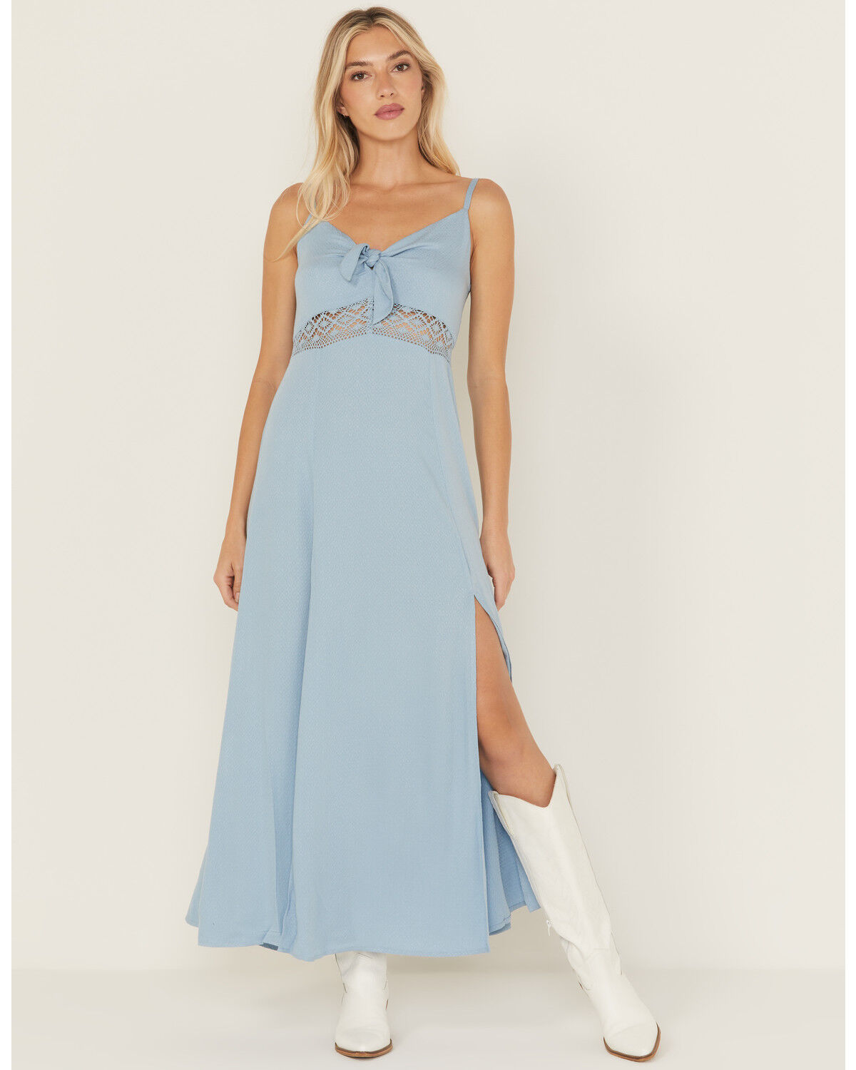 Image #1 - Idyllwind Women's Wisteria Tie Front Sleeveless Maxi Dress, Light Blue, hi-res