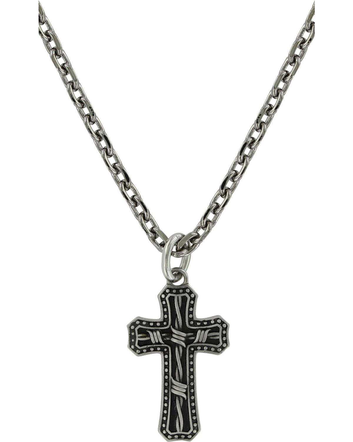 Montana Silversmiths Men's Barbed Wire Cross Necklace, Silver, hi-res