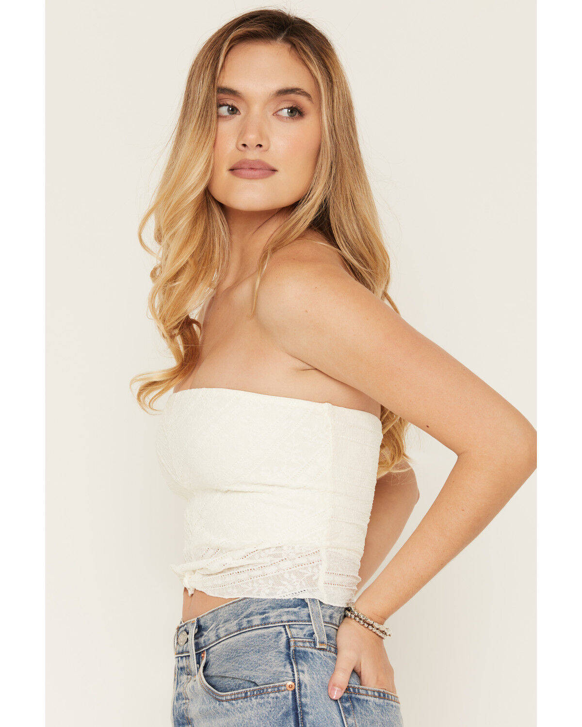 Image #4 - Cleo + Wolf Women's Solid Tie-Front Strapless Shirt, Ivory, hi-res
