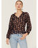 Image #1 - Wild Moss Women's Ruffle Neck Peasant Blouse, Navy, hi-res