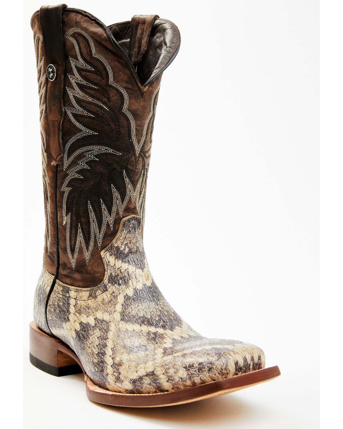 Image #1 - Tanner Mark Men's Rattlesnake Print Western Boots - Broad Square Toe, Natural, hi-res