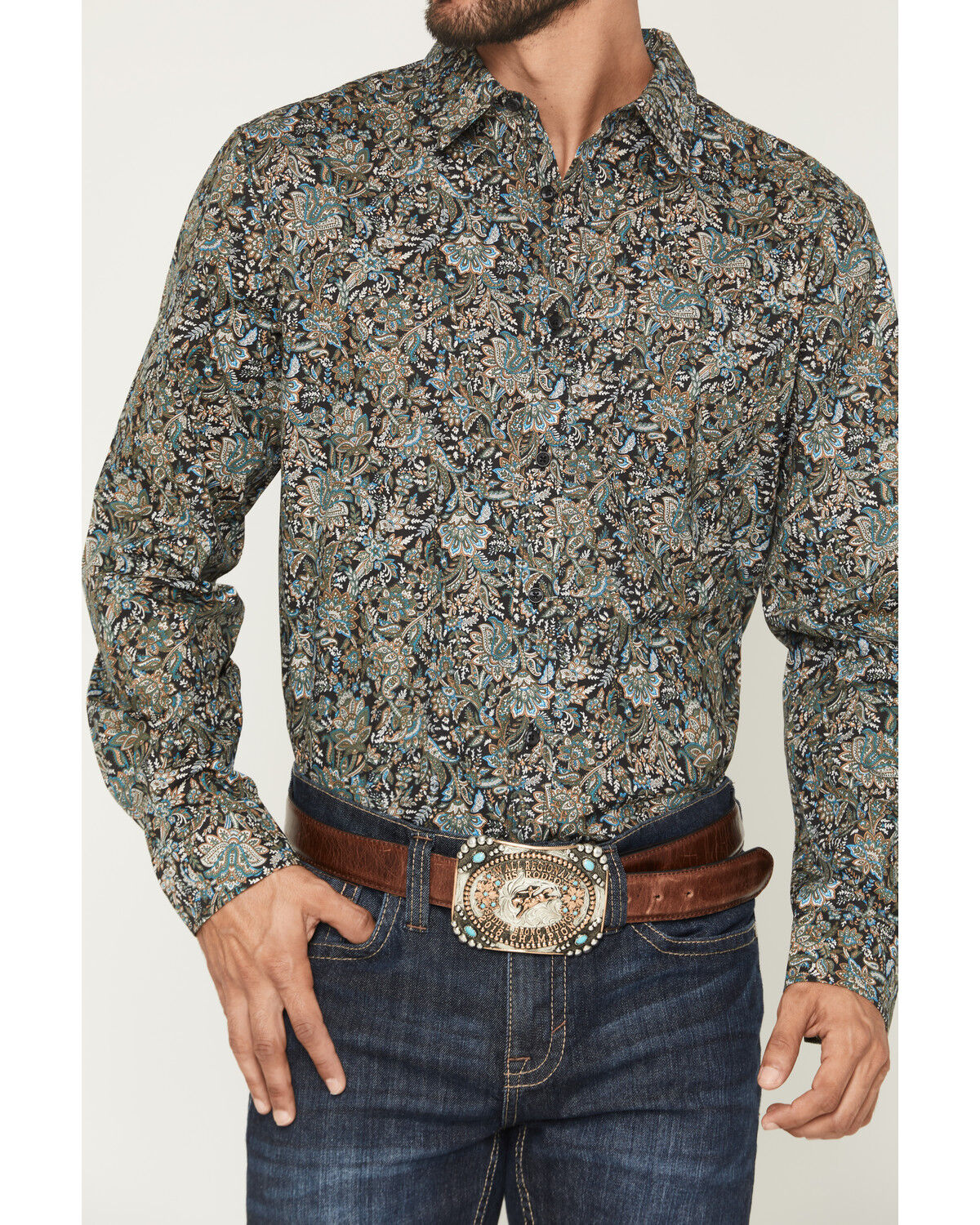 Image #3 - Gibson Trading Co Men's Last Call Paisley Print Long Sleeve Butt-Down Western Shirt - Tall, Black, hi-res