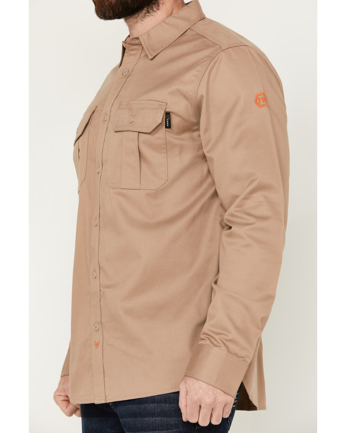Image #3 - Hawx Men's FR Woven Long Sleeve Button-Down Work Shirt, Beige, hi-res