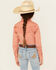 Image #4 - Shyanne Girls' Western Embroidered Fringe Long Sleeve Snap Stretch Western Shirt , Rose, hi-res