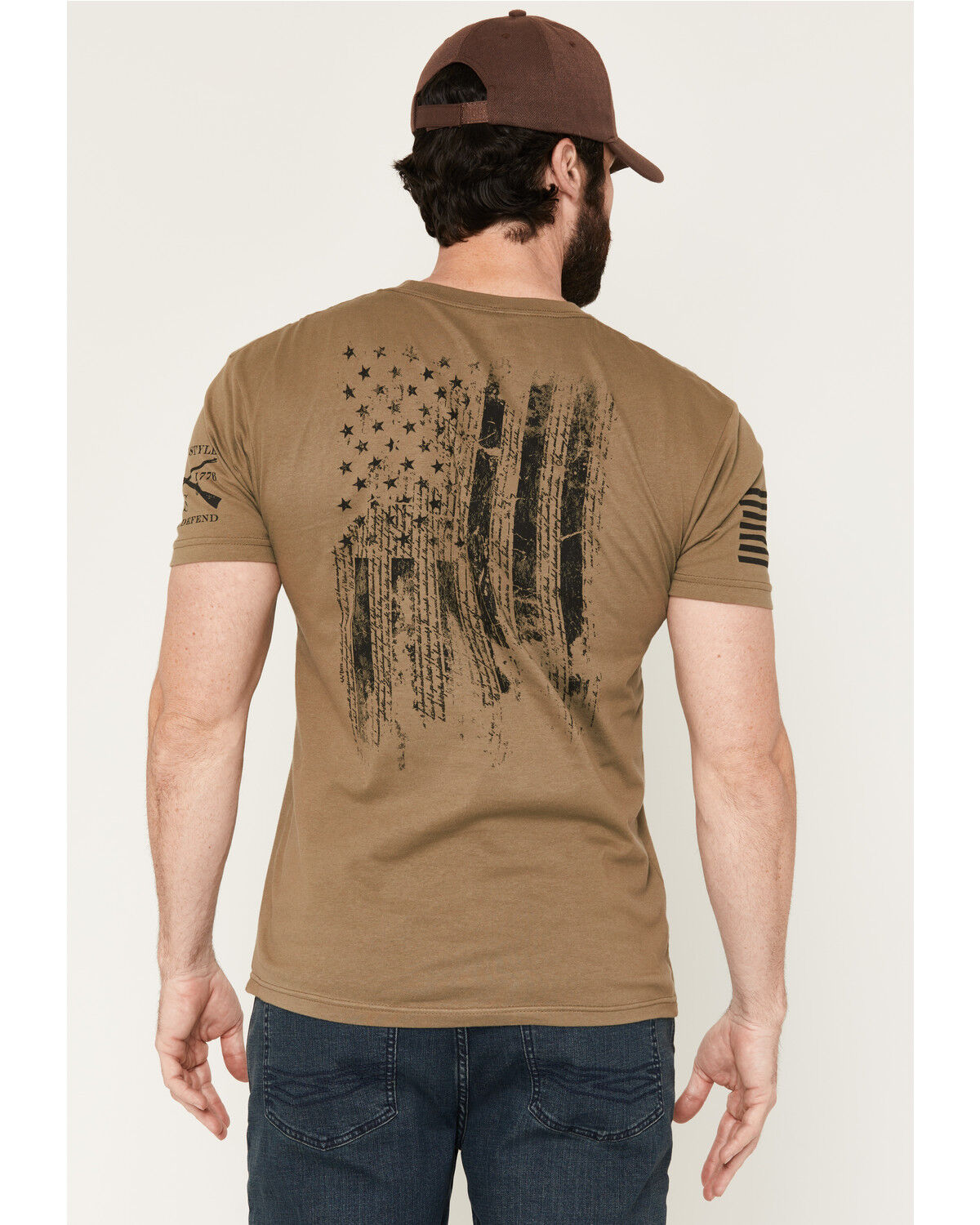 Image #1 - Grunt Style Men's 1776 Flag Short Sleeve Graphic T-Shirt - Big, Olive, hi-res
