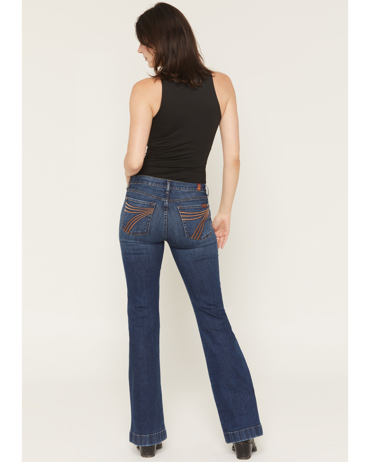 7 For All Mankind Women's Loom Dark Wash Mid Rise Dojo Trouser Stretch Denim Jeans, Dark Wash, hi-res