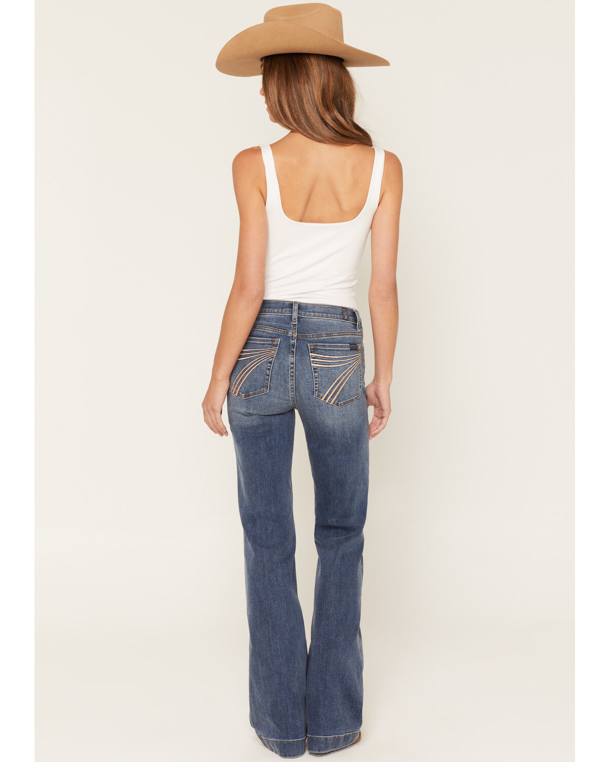 7 For All Mankind Women's Gale Medium Wash Mid Rise Metallic Pocket 34" Bootcut Stretch Denim Jeans, Medium Wash, hi-res