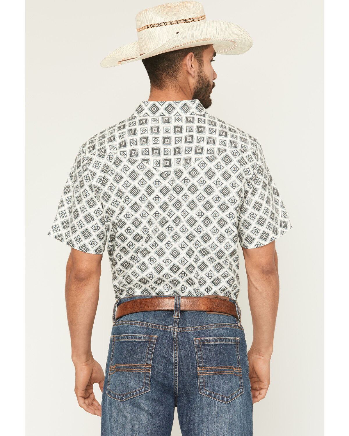 Image #4 - Gibson Trading Co Men's Time Warp Medallion Print Short Sleeve Snap Western Shirt, Ivory, hi-res