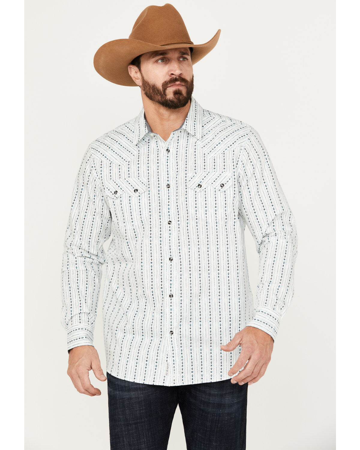 Image #1 - Moonshine Spirit&reg; Men's Elderflower Striped Long Sleeve Western Snap Shirt, White, hi-res