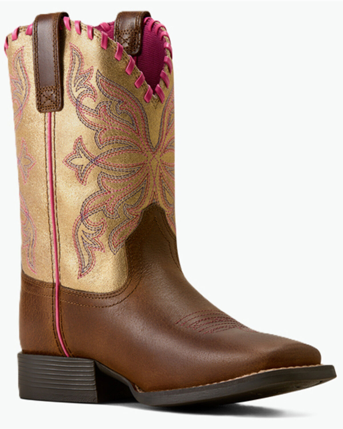 Ariat Girls' Sundown Performance Western Boots - Broad Square Toe, Brown, hi-res