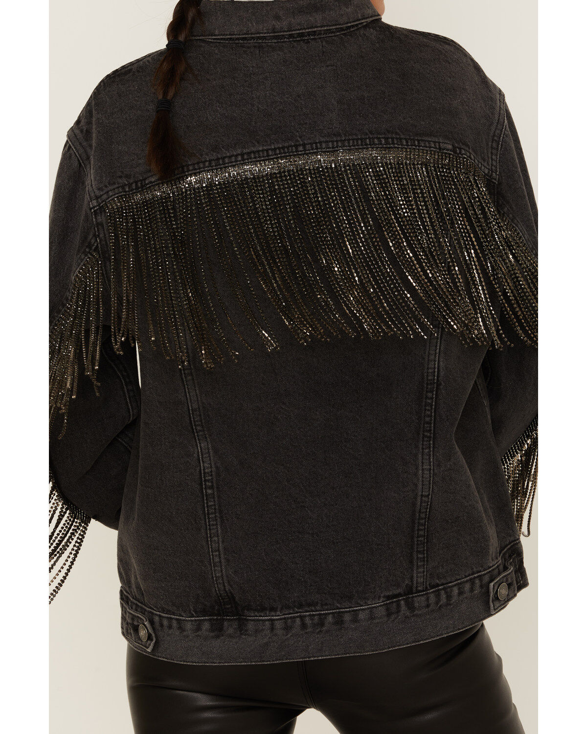 Image #3 - The Andy Jacket by Daniel Diamond: Women's Gray Denim Jacket With Gunmetal Fringe, Charcoal, hi-res