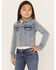 Image #1 - Shyanne Girls' Forks Light Wash Frayed Embroidered Denim Jacket, Medium Wash, hi-res